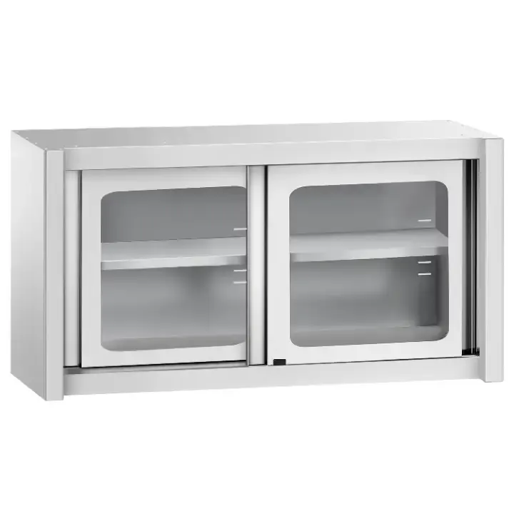 Stainless wall cupboard with glass doors